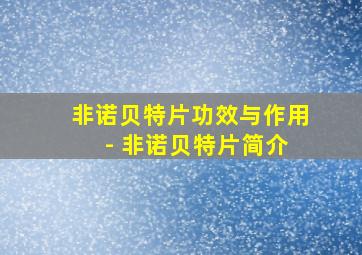 非诺贝特片功效与作用 - 非诺贝特片简介